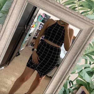Two-piece plaid halter top and skirt